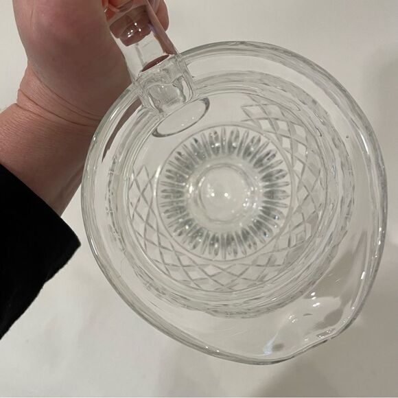 Vintage Tall Cut Crystal Pitcher Diamond Design Faceted Handle Thumbprint - Picture 7 of 7